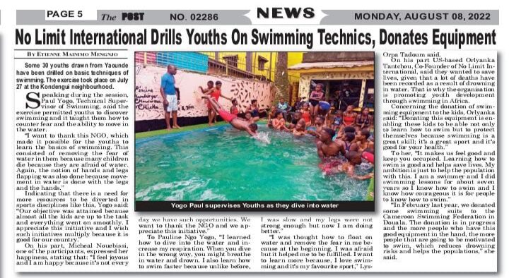 NO LIMIT INTERNATIONAL donates Swimming Equipment and Promotes Swimming Education Programs