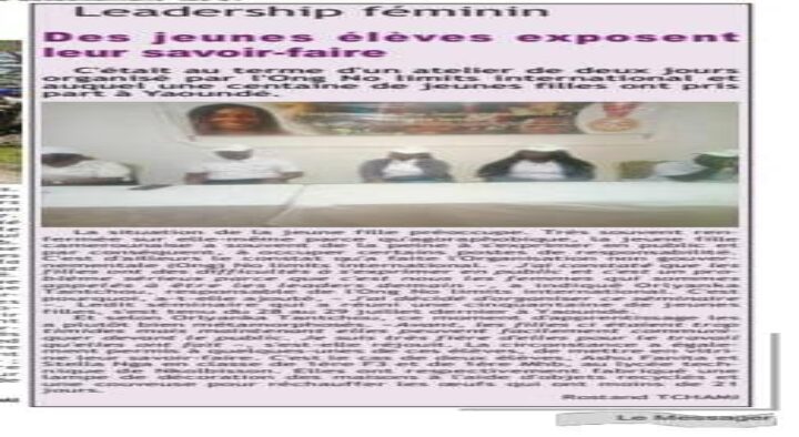 NO LIMIT INTERNATIONAL Promoting Female Empowerment By Organizing a Girl Leadership Camp